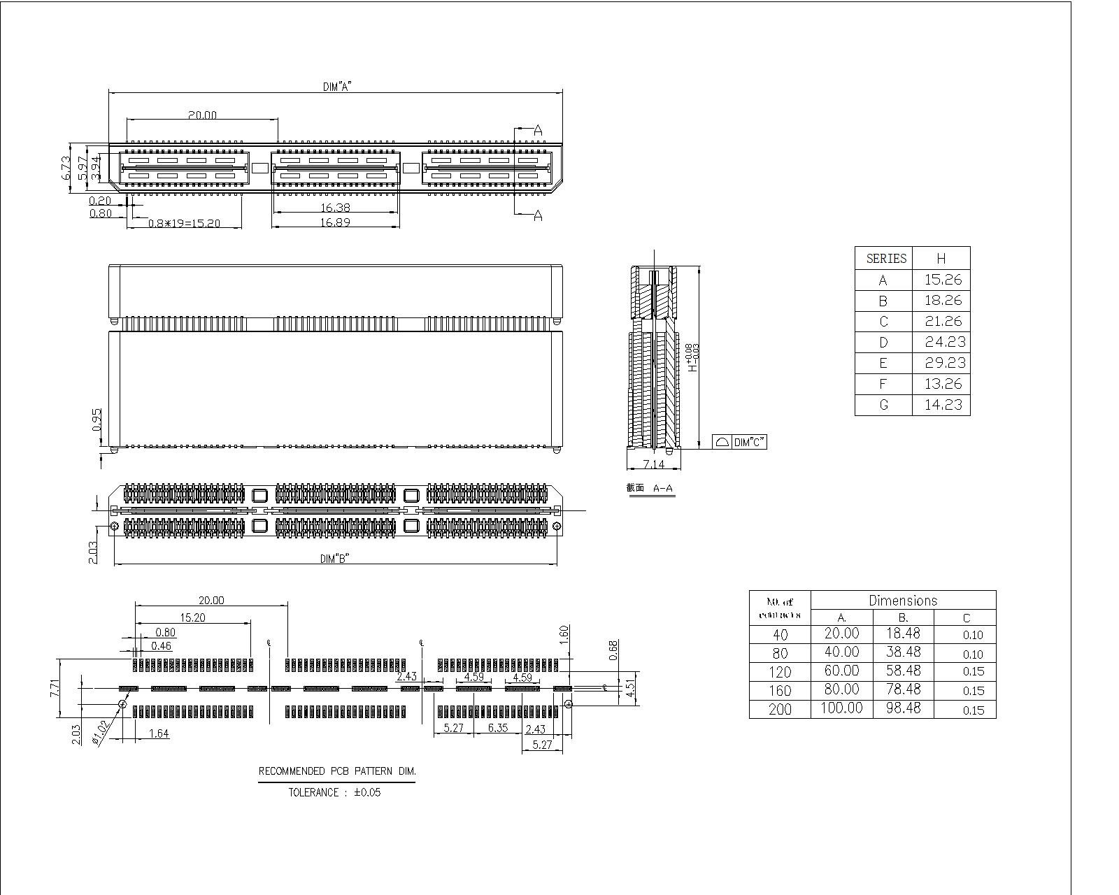5 0.8mm 双槽 板对板连接器 H=13.26/14.23/15.26/18.26/21.26/24.23/29.23 - 图片 1