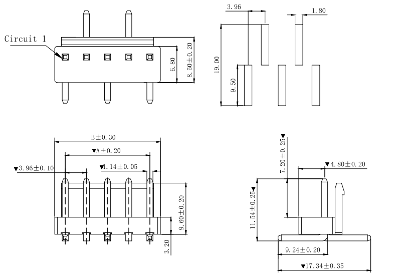 7 3.96mm间距 SMT 180°针座 - 图片 1